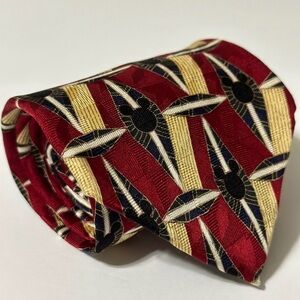 Mickey Inc. 100% Silk Tie Burgundy Gold Art Deco